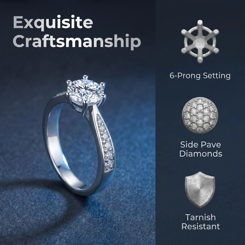 "Moissanite Ring - 925 Sterling Silver VVS1 6-Claw Setting"