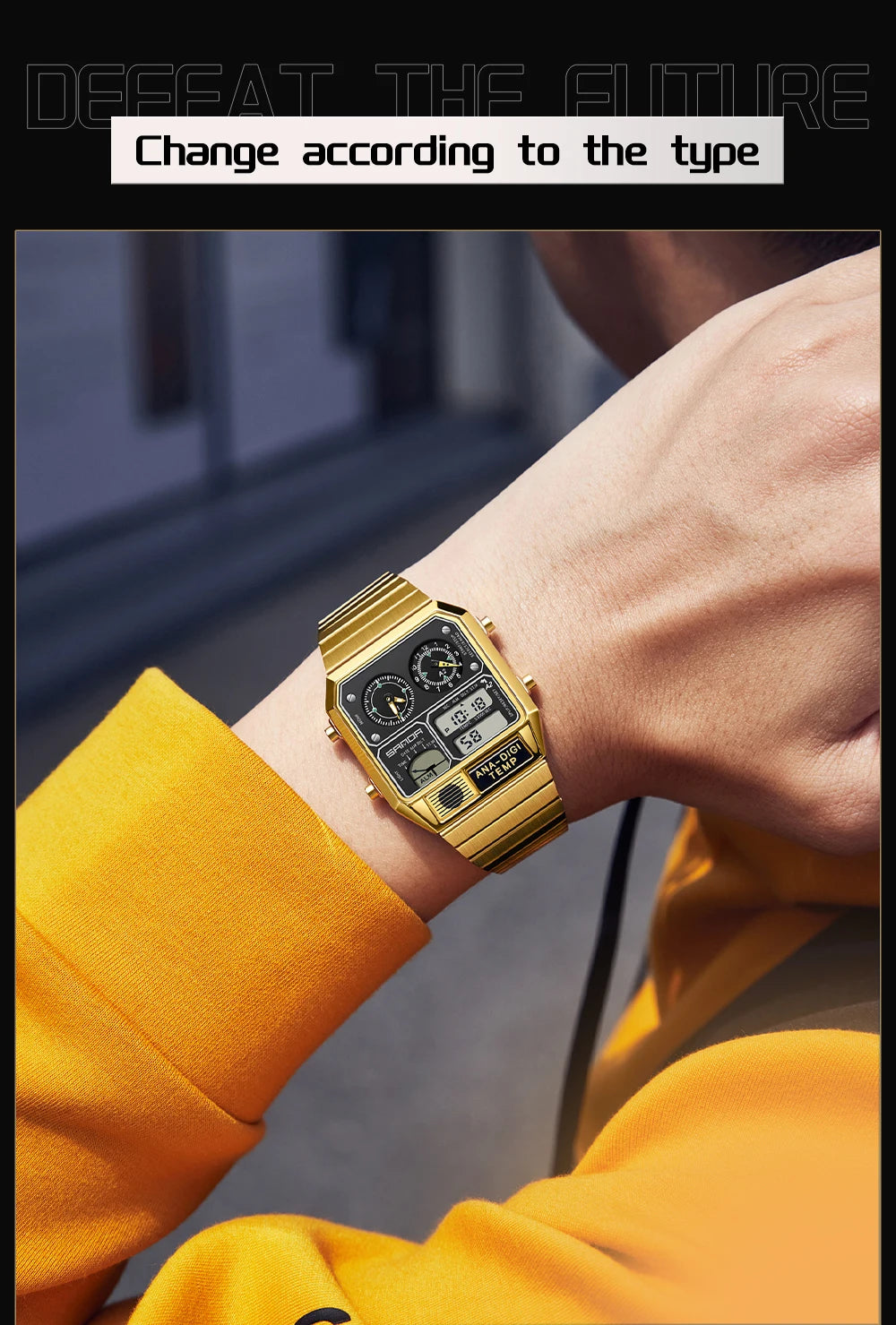 "SANDA Square Digital Watch - Steel Band with Temperature & Stopwatch"