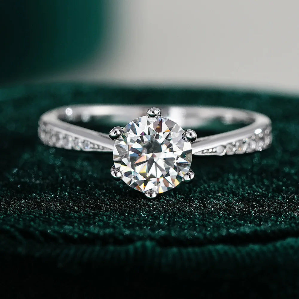 "Moissanite Ring - 925 Sterling Silver VVS1 6-Claw Setting"