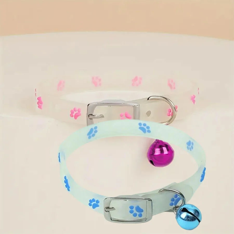 "Glow-in-the-Dark Pet Collar - Adjustable Luminous Collar with Paw Charm"