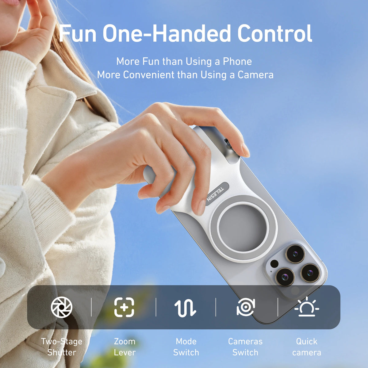 "TELESIN Magnetic Phone Grip - Shooting Handle with Remote Control"