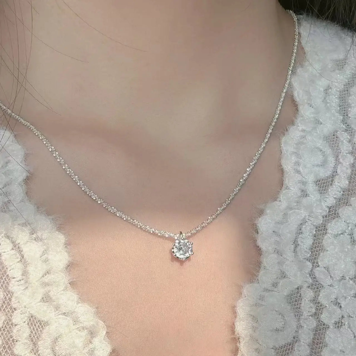 925 Sterling Silver Zircon Pendant Necklace