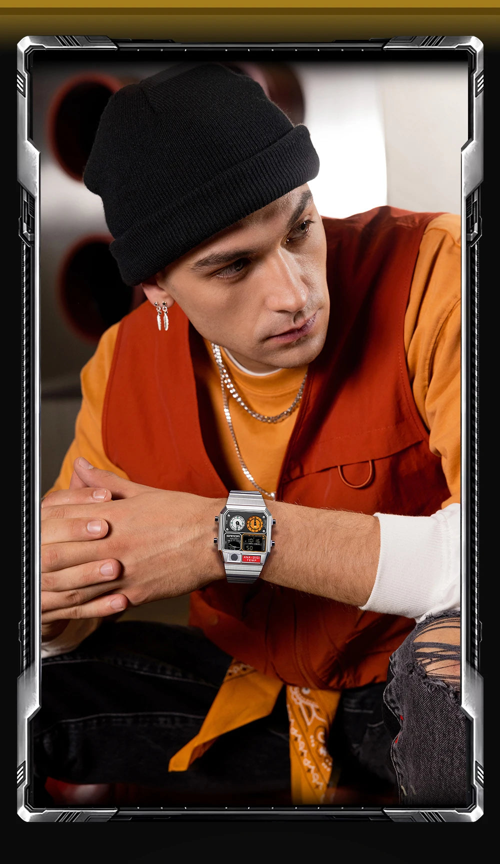 "SANDA Square Digital Watch - Steel Band with Temperature & Stopwatch"