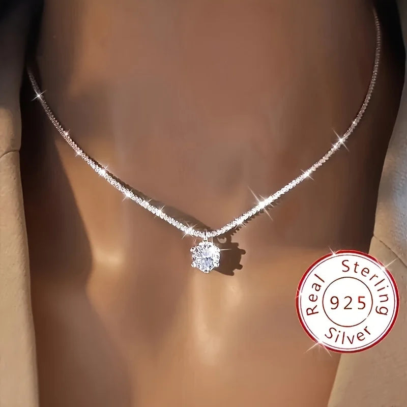 925 Sterling Silver Zircon Pendant Necklace