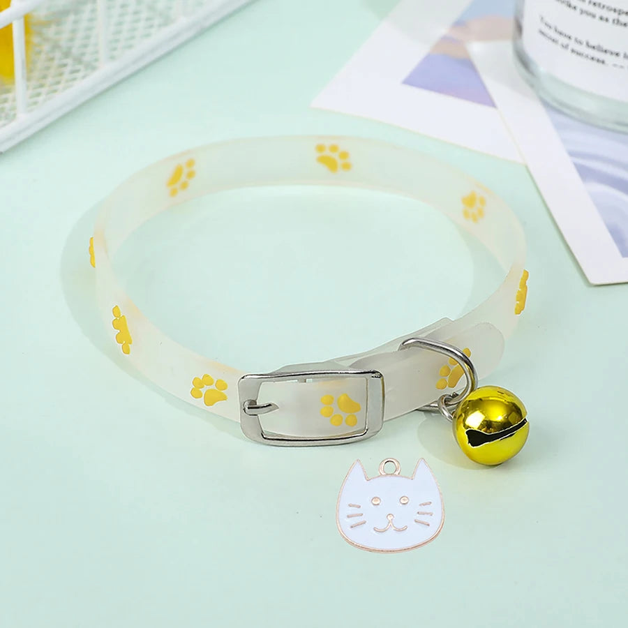 "Glow-in-the-Dark Pet Collar - Adjustable Luminous Collar with Paw Charm"