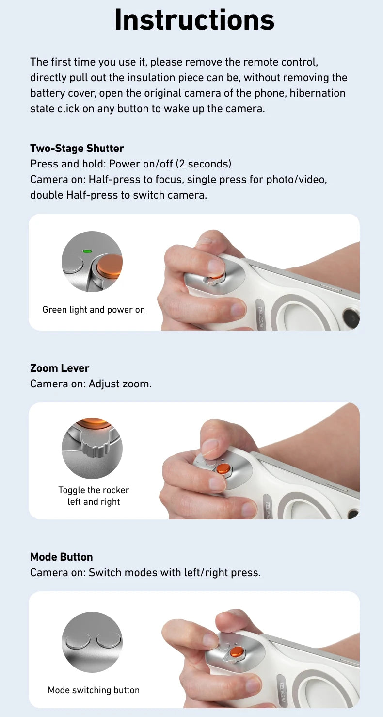 "TELESIN Magnetic Phone Grip - Shooting Handle with Remote Control"