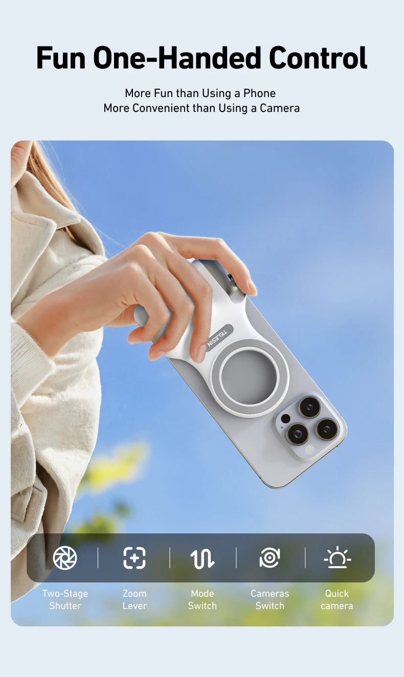 "TELESIN Magnetic Phone Grip - Shooting Handle with Remote Control"