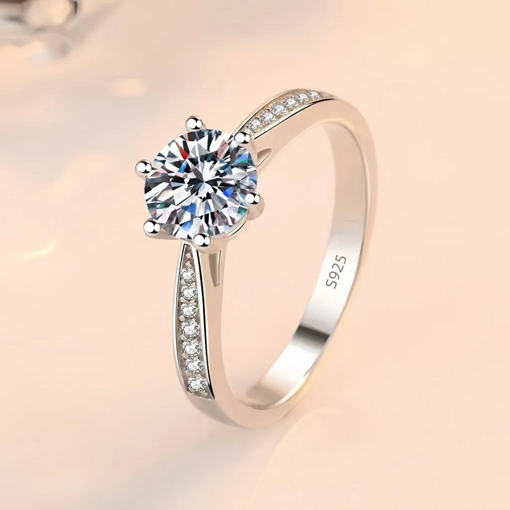 "Moissanite Ring - 925 Sterling Silver VVS1 6-Claw Setting"