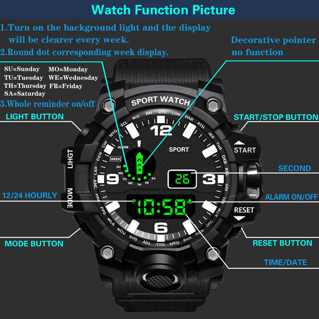 "Military Sports Watch - Waterproof, Luminous & Multifunctional"