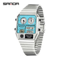 "SANDA Square Digital Watch - Steel Band with Temperature & Stopwatch"