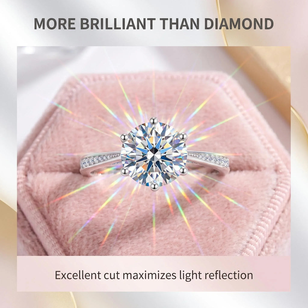 "Moissanite Ring - 925 Sterling Silver VVS1 6-Claw Setting"