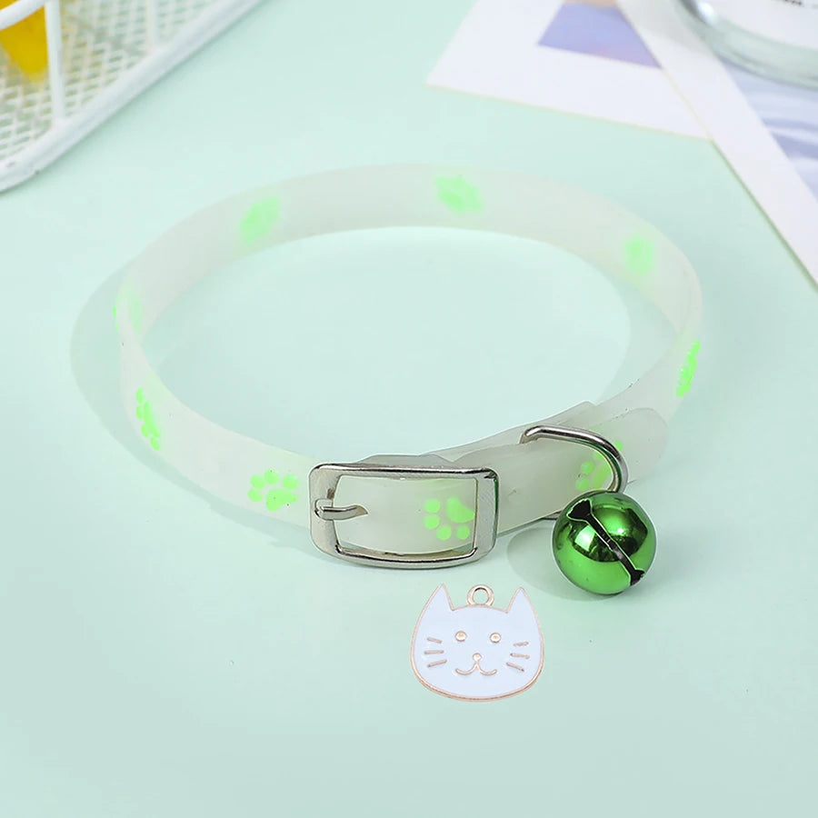 "Glow-in-the-Dark Pet Collar - Adjustable Luminous Collar with Paw Charm"